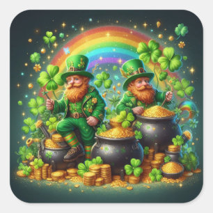 Adesivo Quadrado A rua do dia do Patrick Leprechaun é Dourada