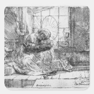 Adesivo Quadrado A Santa Família com um gato, 1654