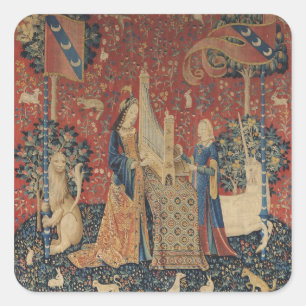 Adesivo Quadrado A senhora e o unicórnio: 'Hearing