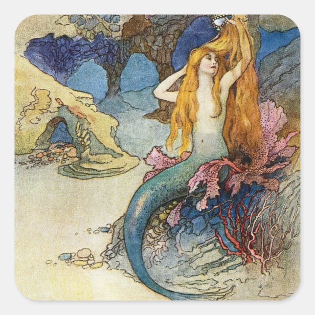 Adesivo Quadrado "A Sereia" por Warwick Goble (Frente)