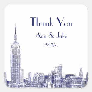 Adesivo Quadrado A skyline de NYC gravou o obrigado do Tag de 01