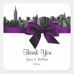 Adesivo Quadrado A skyline larga de NYC gravou o Tag roxo do favor