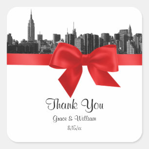 Adesivo Quadrado A skyline larga de NYC gravou o Tag vermelho do