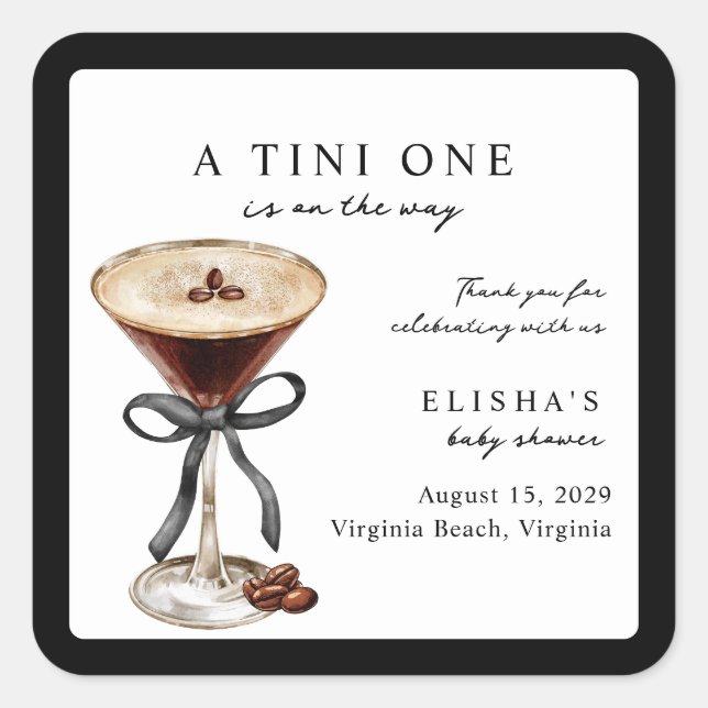 Adesivo Quadrado A Tini One Is on the Way Baby Shower  (Frente)