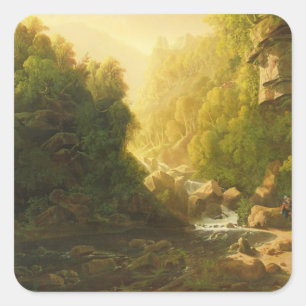 Adesivo Quadrado A torrente da montanha, c.1820-30 (óleo em canvas