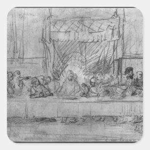 Adesivo Quadrado A última ceia, após o fresco por Leonardo a