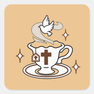 Adesivo Quadrado A vida é doce com Jesus - Taça Cristã Faith Tea