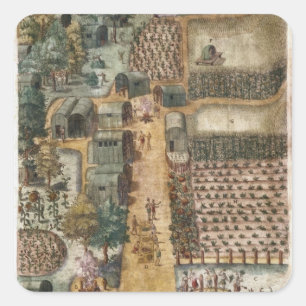 Adesivo Quadrado A vila indiana de Secoton, c.1570-80