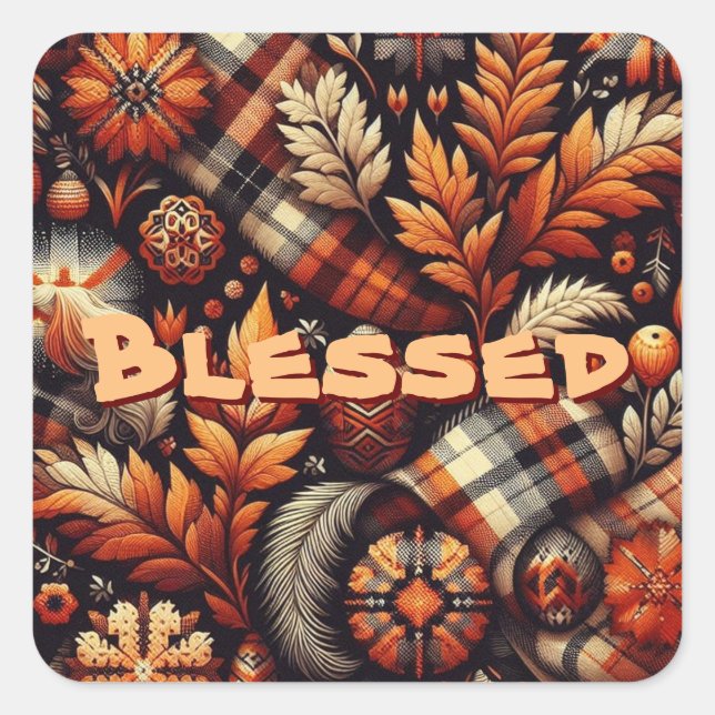 Adesivo Quadrado A Xadrez de outono deixa o padrão preto laranja (Frente)