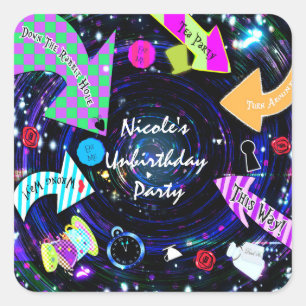 Adesivo Quadrado Abaixo o Coelho Buraco Alice no Partido das Maravi