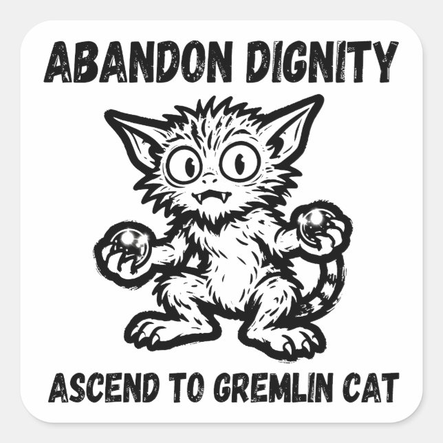 Adesivo Quadrado Abandon Dignity Ascend To Gremlin Cat Funny Meme (Frente)