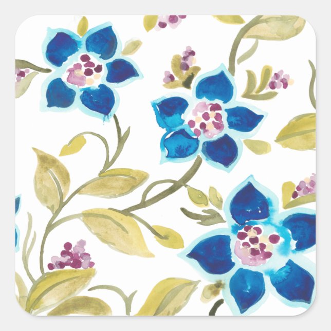 Adesivo Quadrado Abbey Floral Azulejos - Blue Blooms (Frente)