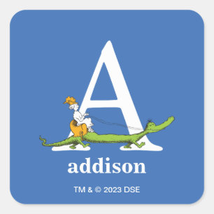 Adesivo Quadrado ABC do Dr. Seuss: Letra A - Branco Adicione seu