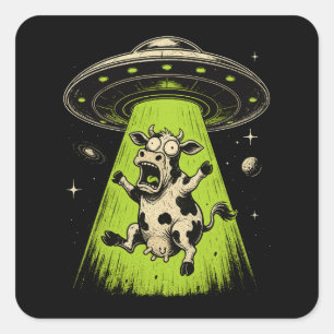 Adesivo Quadrado Abdução de Vaca Alienígena Weirdcore Surreal