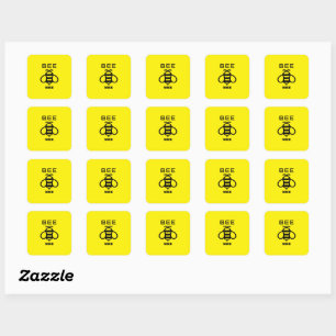 Adesivo Quadrado Abeelha Simpática com Design de Fundo Amarelo