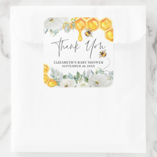 Adesivo Quadrado Abeja Bumble de Mel floral Favor de Chuveiro de