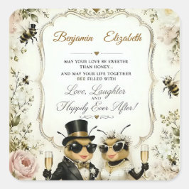 Adesivo Quadrado Abejas melíferas adoráveis, elegante casamento flo