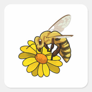 Adesivo Quadrado Abelha com Flor