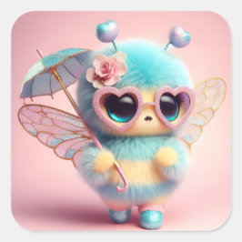 Adesivo Quadrado Abelha Fofa com Guarda-chuvas