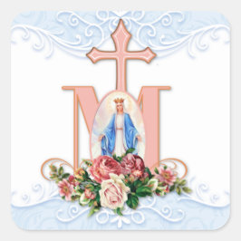 Adesivo Quadrado Abençoada Virgem Maria Rosas Religiosas Católicas
