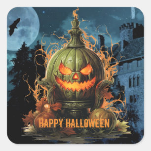 Adesivo Quadrado Abóbora Assombrada e Halloween de Mansão