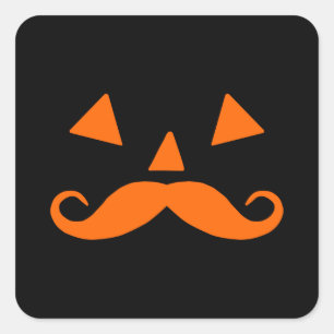 Adesivo Quadrado Abóbora Bigode Halloween