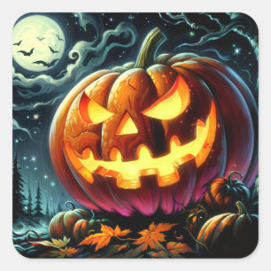 Adesivo Quadrado Abóbora de Halloween Assustadora