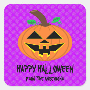 Adesivo Quadrado Abóbora de Halloween com palitos roxos