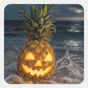 Adesivo Quadrado Abóbora de Halloween em ondas do oceano