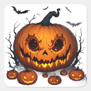 Adesivo Quadrado Abóbora de Halloween Enorme com Olhos Brilhantes �