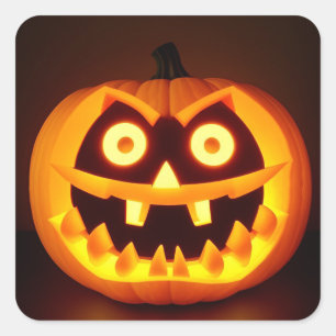 Adesivo Quadrado Abóbora de Halloween esculpida