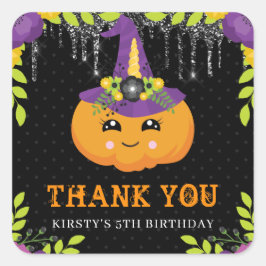 Adesivo Quadrado Abóbora de Halloween Fofa Floral Aniversário