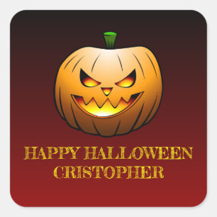 Adesivo Quadrado Abóbora de Halloween Jack-o-Lantern