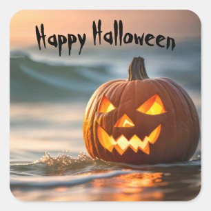 Adesivo Quadrado Abóbora de Halloween na Costa Marítima