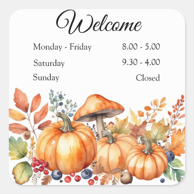 Adesivo Quadrado Abóbora de outono de Watercolor (Frente)