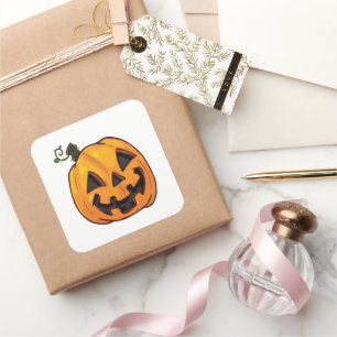 Adesivo Quadrado Abóbora engraçada de Halloween