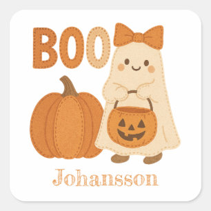 Adesivo Quadrado Abóbora Fantasma Fofa de Feltro Kawaii Halloween