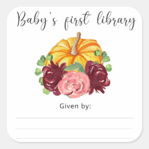 Adesivo Quadrado Abóbora laranja aquarela - Primeira biblioteca do 