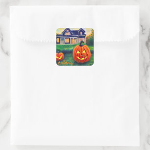 Adesivo Quadrado Abóboras de Halloween iluminadas