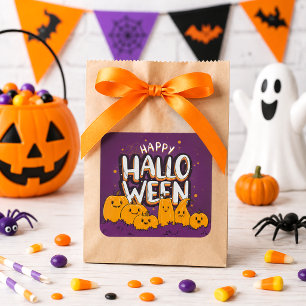 Adesivo Quadrado Abóboras Engraçadas Crianças Feliz Halloween