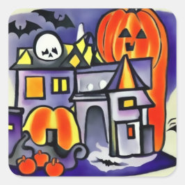 Adesivo Quadrado Abóboras, fantasmas, morcegos de halloween