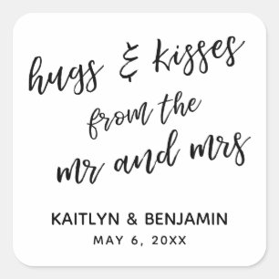 Adesivo Quadrado Abraços e beijos do Sr. e da Sra. Plain, Simples