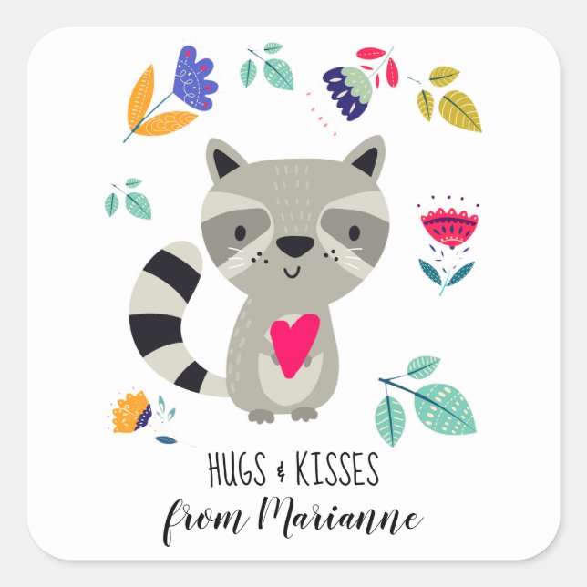 Adesivo Quadrado Abraços e Kisses Dia de os namorados Engraçado Rac (Frente)