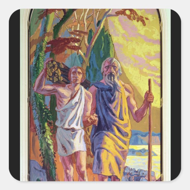 Adesivo Quadrado Abraham vai oferecer a Isaac seu filho (Frente)