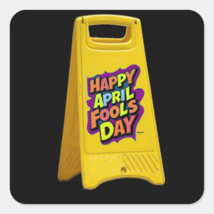 Adesivo Quadrado Abril tolo dia sinal de plástico amarelo texto col