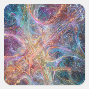 Adesivo Quadrado Abstract Glowing Digital Neural Network and Cosmic