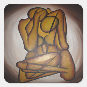 Adesivo Quadrado Abstrato Amadurece Arte Contemporânea Em Ochre E N