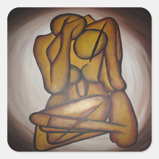 Adesivo Quadrado Abstrato Amadurece Arte Contemporânea Em Ochre E N (Frente)