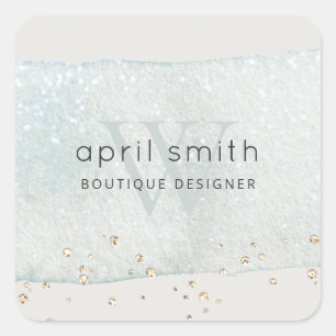 Adesivo Quadrado Abstrato Aqua Blue Bruske Stoke Monograma Glitter