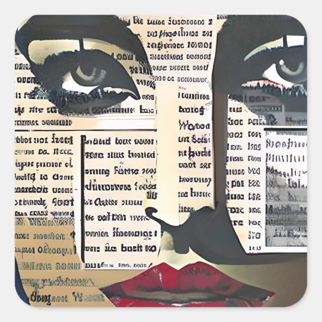 Adesivo Quadrado Abstrato Art | Rosto de arte digital (Frente)